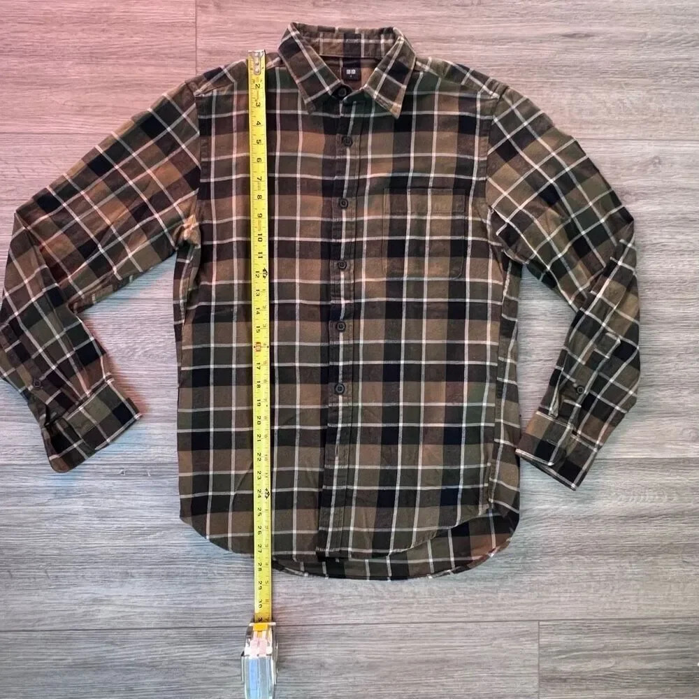 Uniqlo‎ Men's Brown Plaid Cotton Long Sleeves Button Down Shirt Size Small